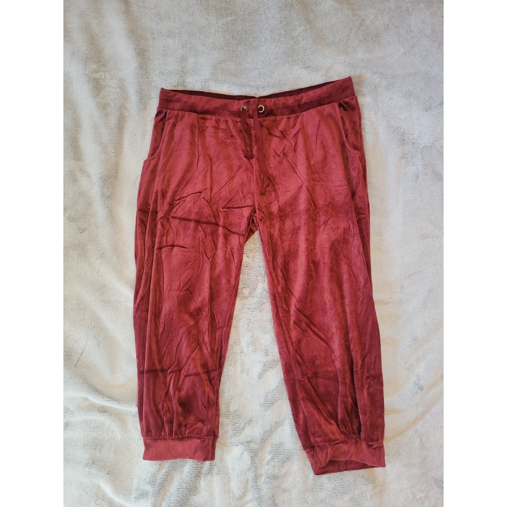 Coco Limon Womens Plus Size 2X Red Velour Drawstring Waist Capri Jogger Pants